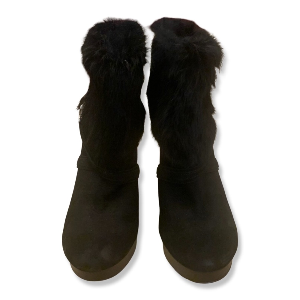 COACH black suede and fur booties with platform heel- Size 8 - Picture 6 of 10